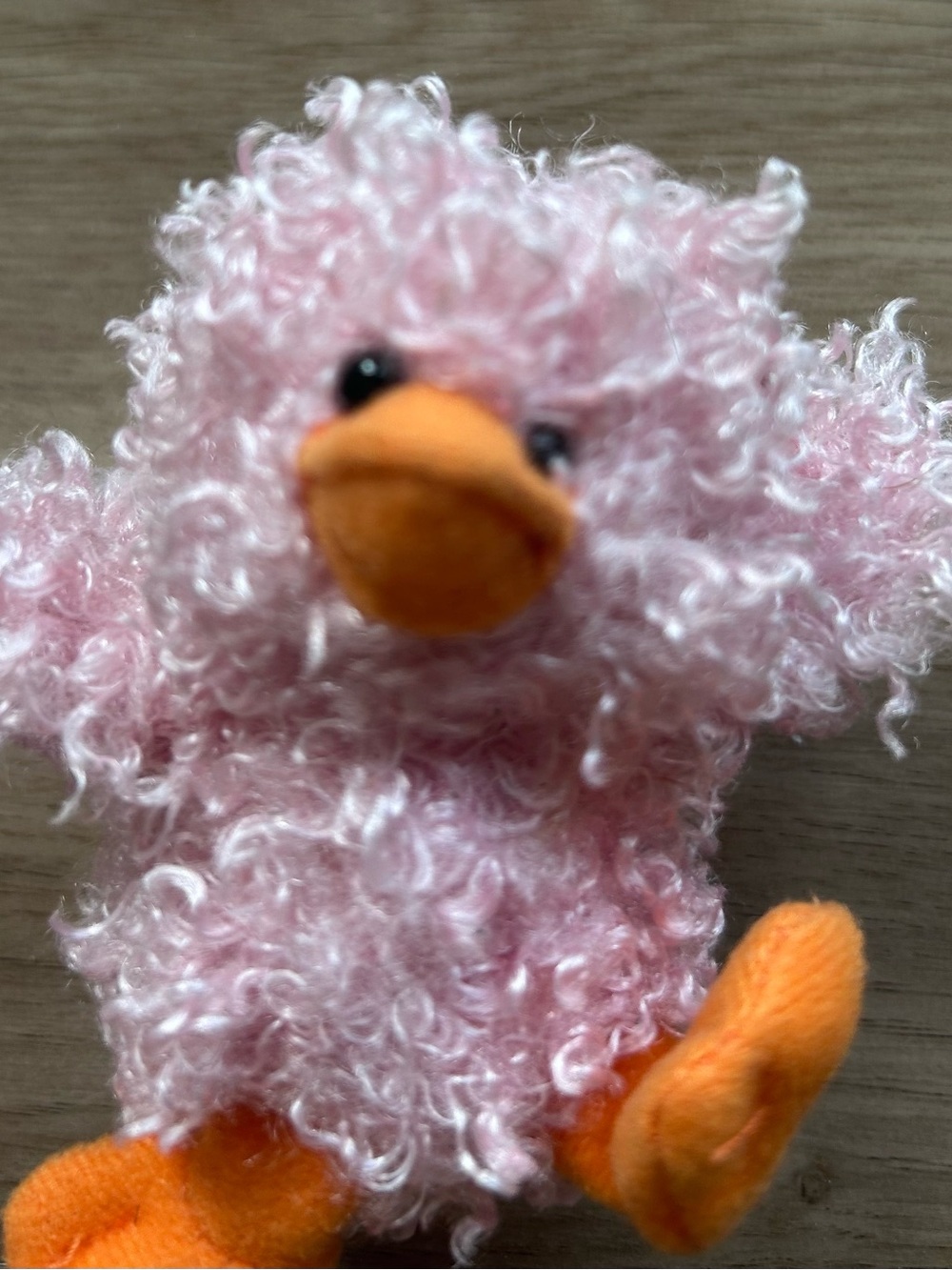 Pink Curly Plush Duck with Orange Beak and Feet Stuffed Bird